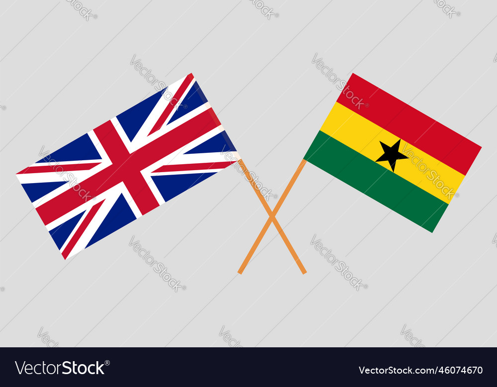 Gekreuzte Flaggen der uk und ghana offiziellen Farben