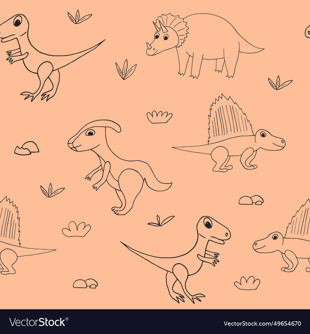 Dinosaurs seamless pattern hand drawn in doodle