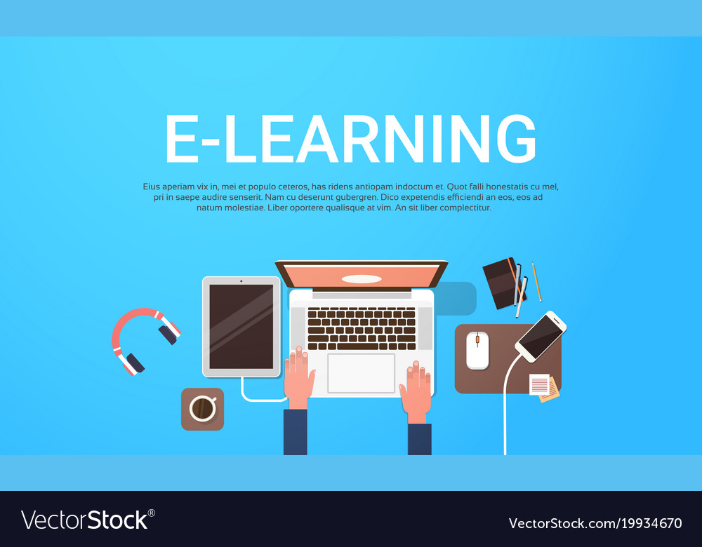 E-learning education online banner with student