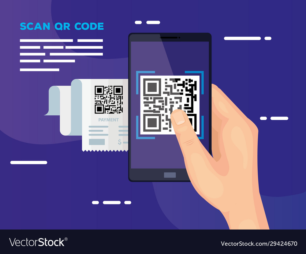 Hand and smartphone with scan code qr Royalty Free Vector