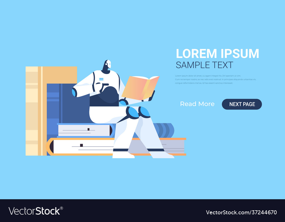 Modern robot reading machine learning book vector image Modern robot reading machine learning book