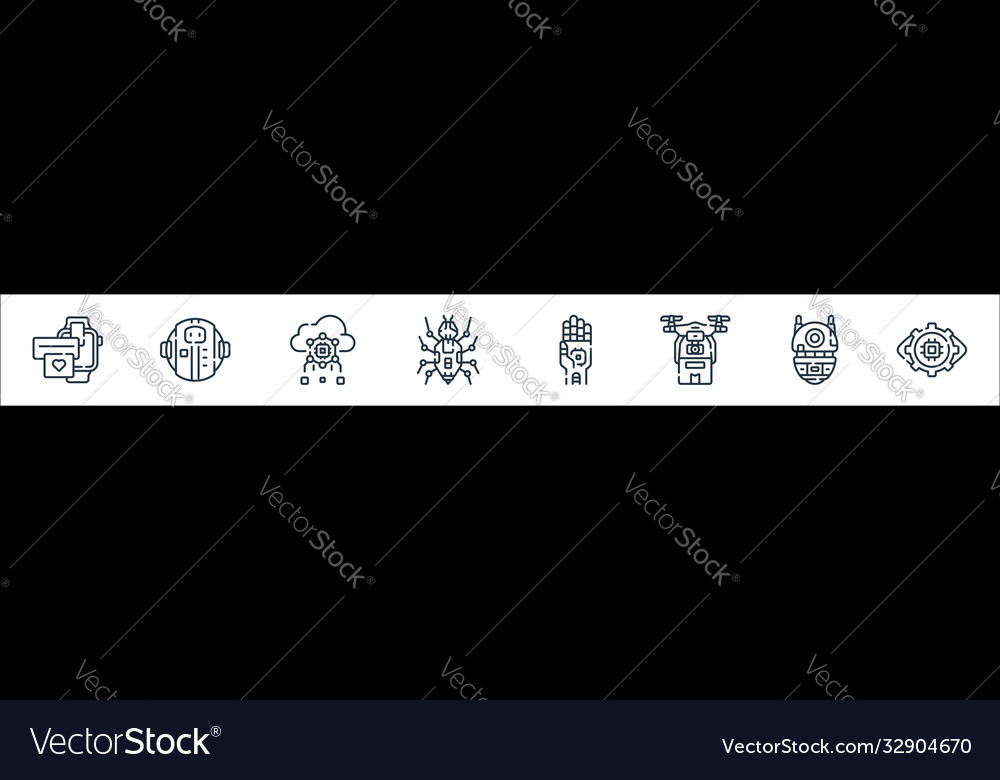 Robotics line icons linear set quality vector image Robotics line icons linear set quality