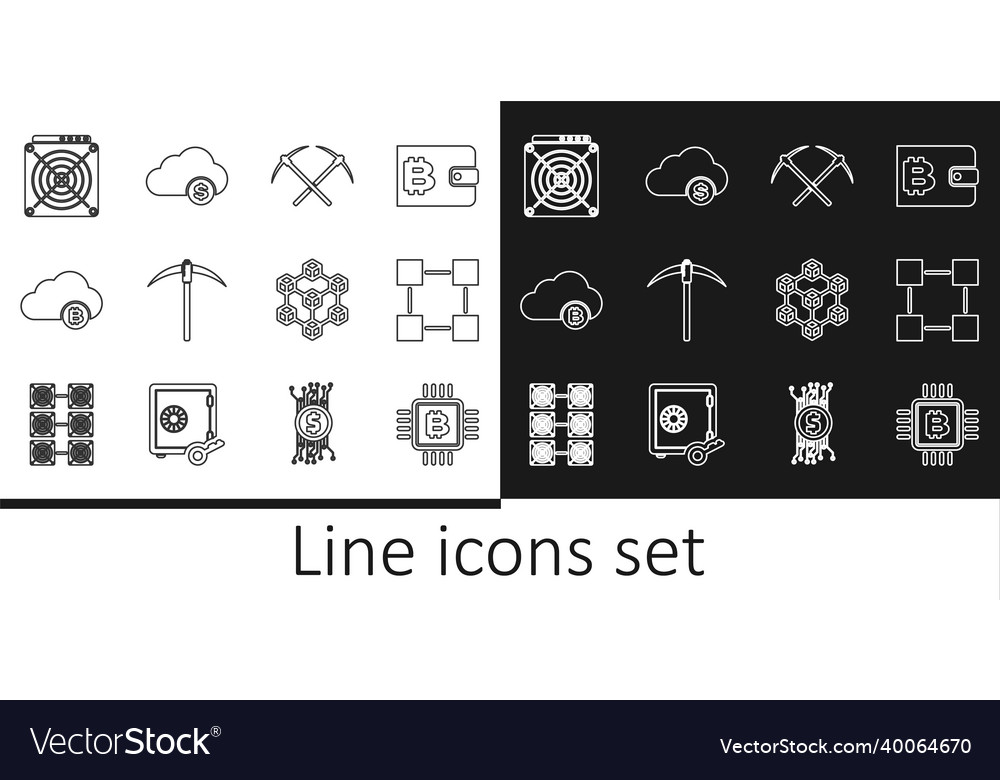 Set line cpu mining farm blockchain technology vector image Set line cpu mining farm blockchain technology