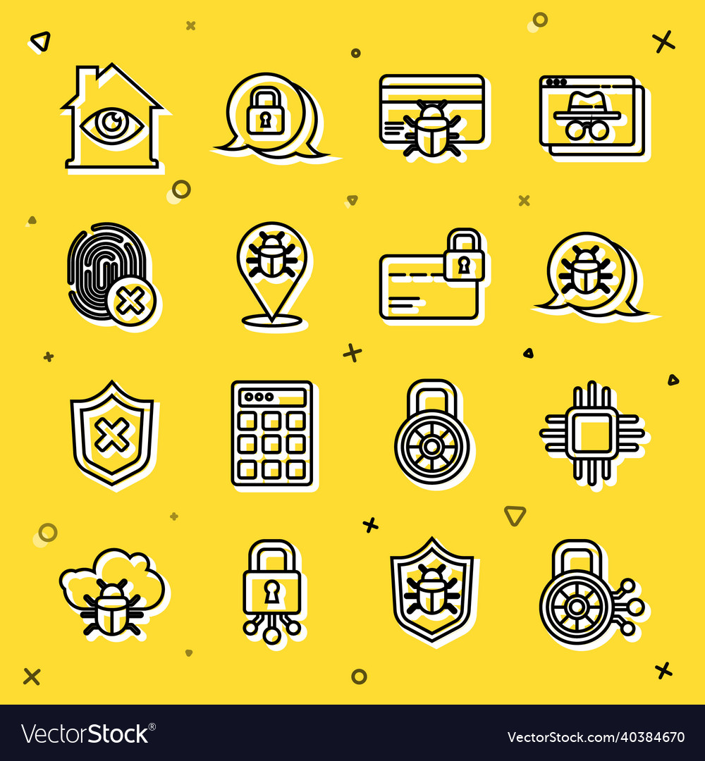 Set line cyber security processor vector image Set line cyber security processor
