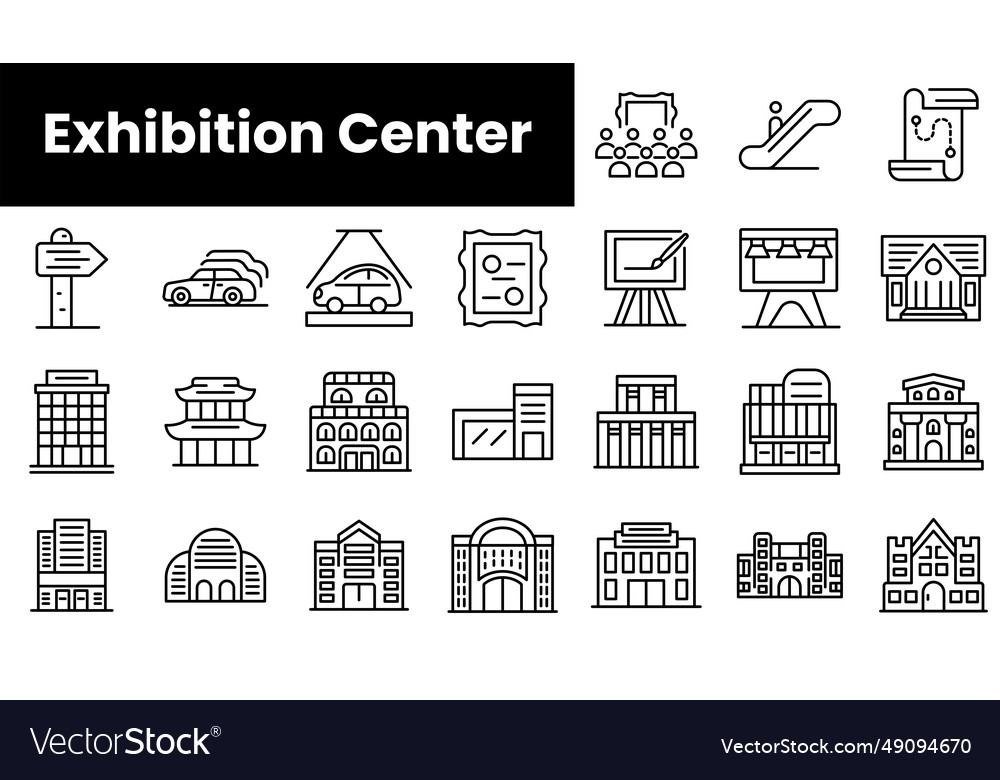 Set of outline exhibition center icons