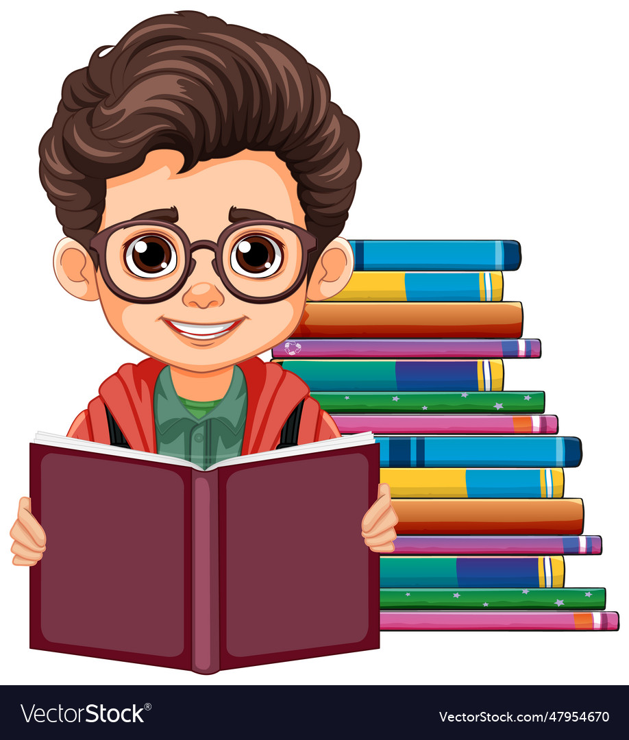 Smart boy reading book Royalty Free Vector Image