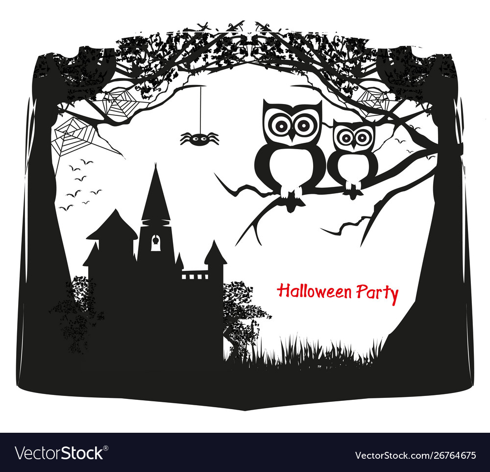 Cute halloween owls - black and white frame