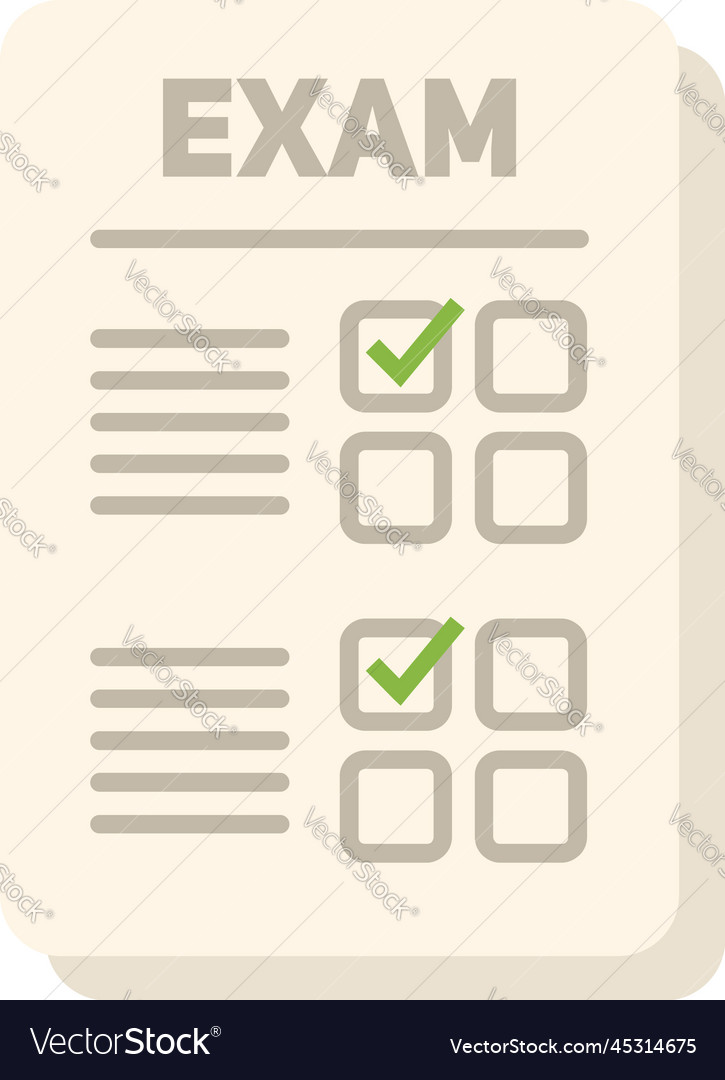 Exam form icon flat paper check Royalty Free Vector Image