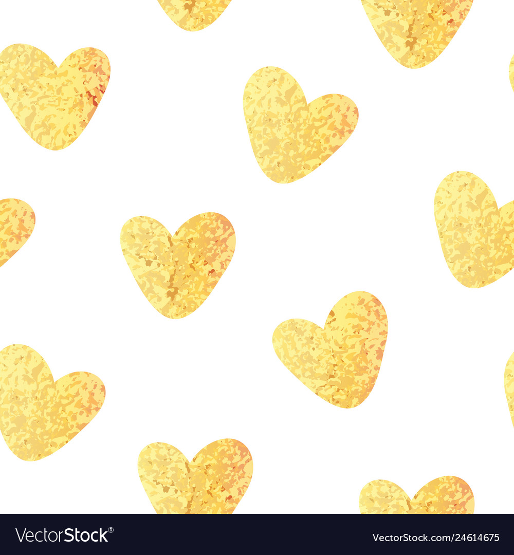 Glittering gold heart seamless pattern on white