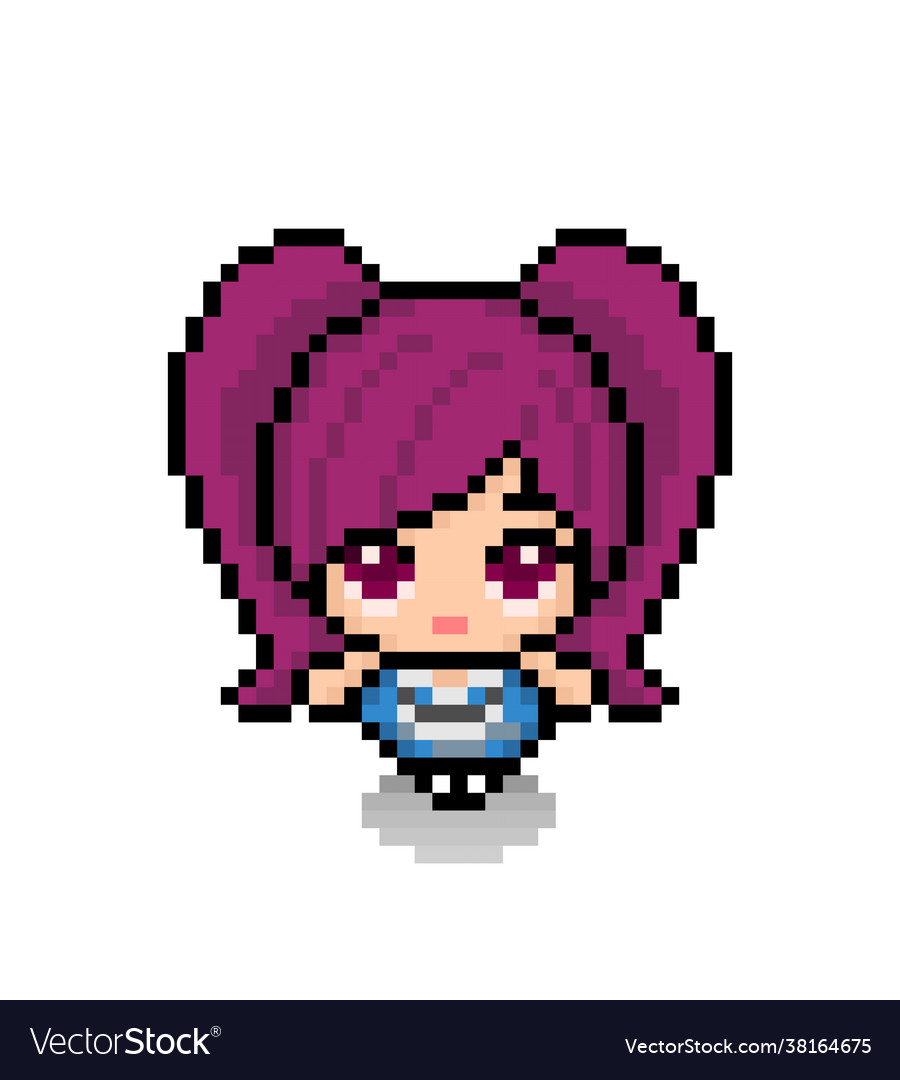 Pixel image cute anime little girl for game assets