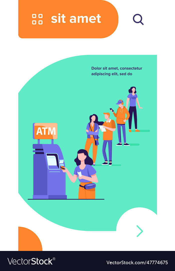 Queue of people standing for using atm vector image Queue of people standing for using atm