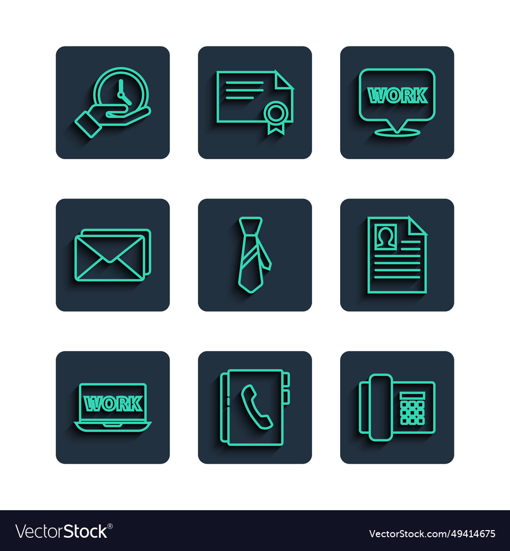 Set line laptop with text work address book vector image Set line laptop with text work address book