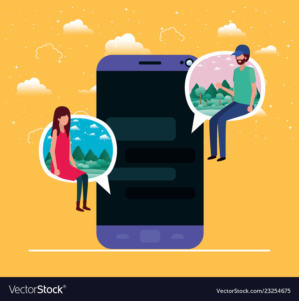 Smartphone with couple seated in speech bubble