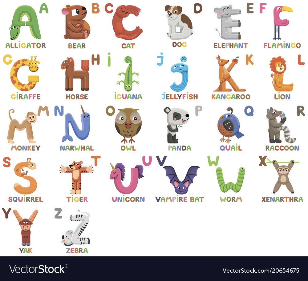 Zoo alphabet animal alphabet letters from a to z Vector Image