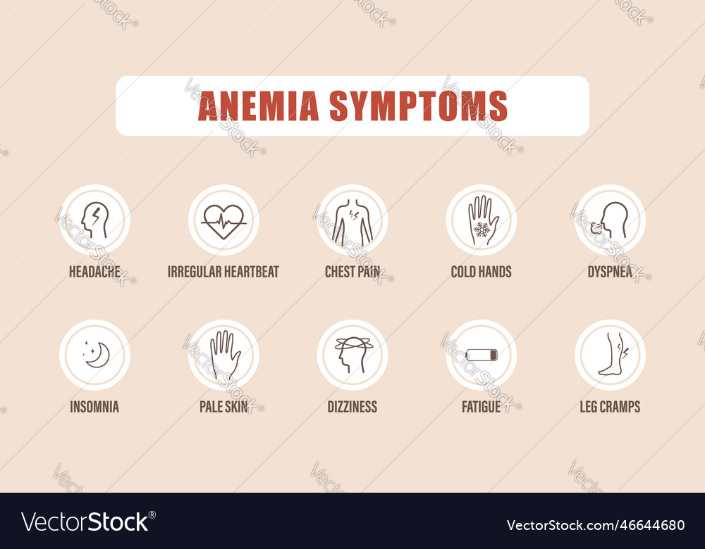 Anemia Symptoms Headache Fatigue And Chest Pain Vector Image