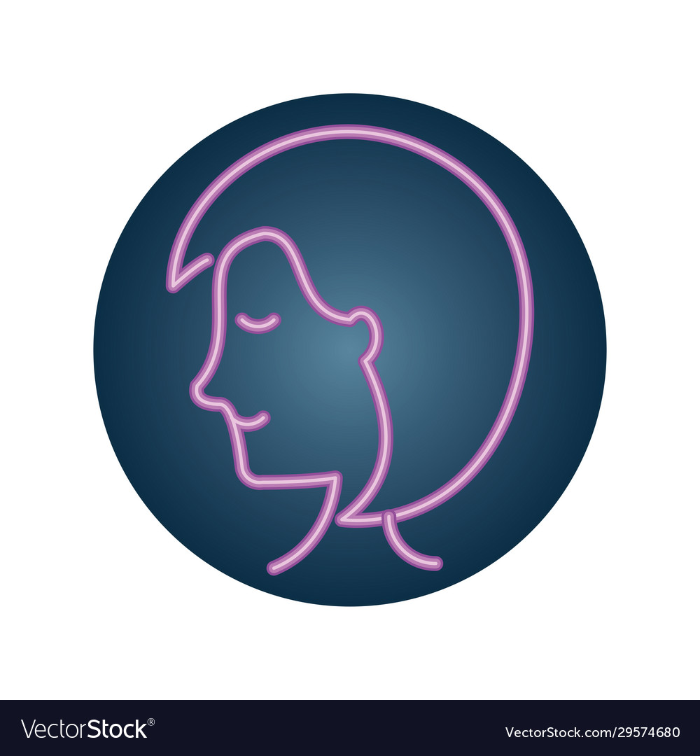 Cartoon woman face neon style icon Royalty Free Vector Image