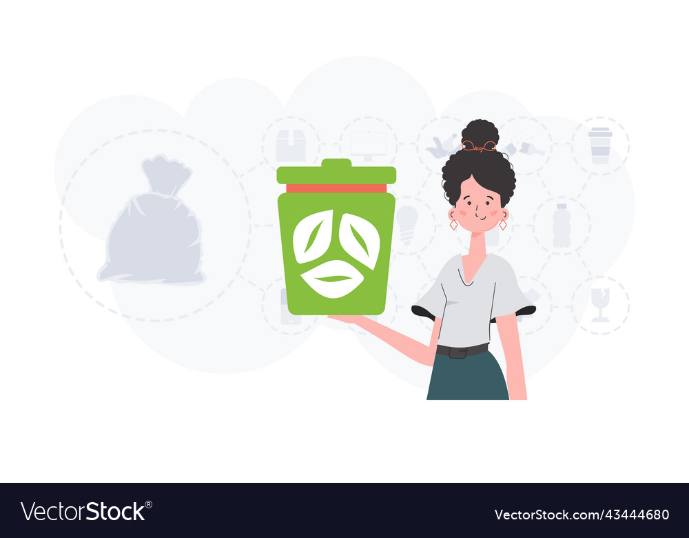 Concept of ecology and recycling a woman holds vector image Concept of ecology and recycling a woman holds