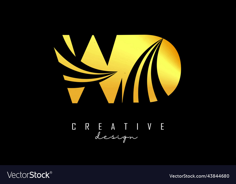 Creative golden letters wd w d logo with leading