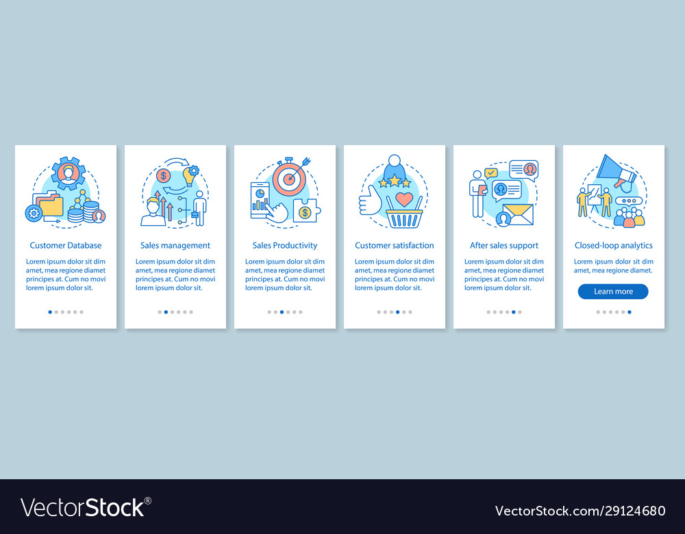 Crm onboarding mobile app page screen with linear vector image Crm onboarding mobile app page screen with linear