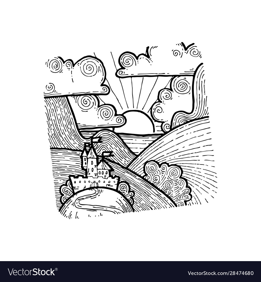 Grunge handgezeichnete Landschaftsskizze vector image Grunge handgezeichnete Landschaftsskizze
