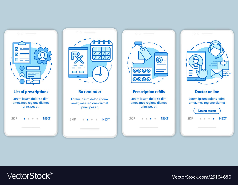 Prescription list and online pharmacy onboarding vector image Prescription list and online pharmacy onboarding