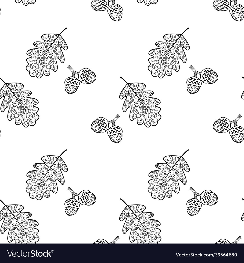 Seamless pattern with oak leaves and acorns