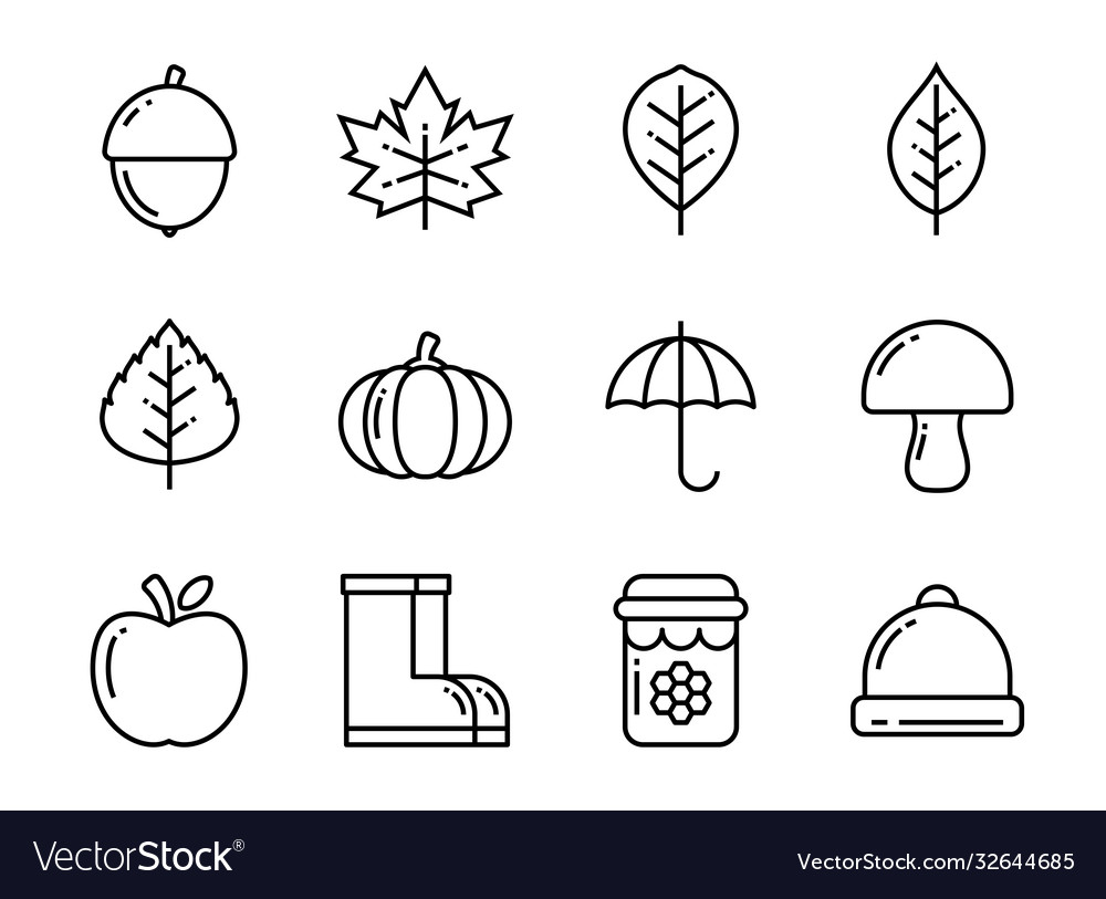 Autumn icon set thin line style symbols Royalty Free Vector