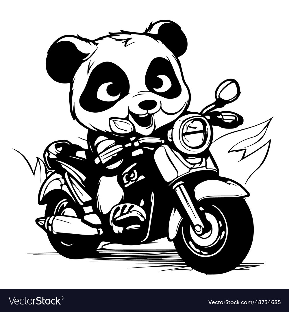 Cute panda riding motorbike coloring or page vector image Cute panda riding motorbike coloring or page