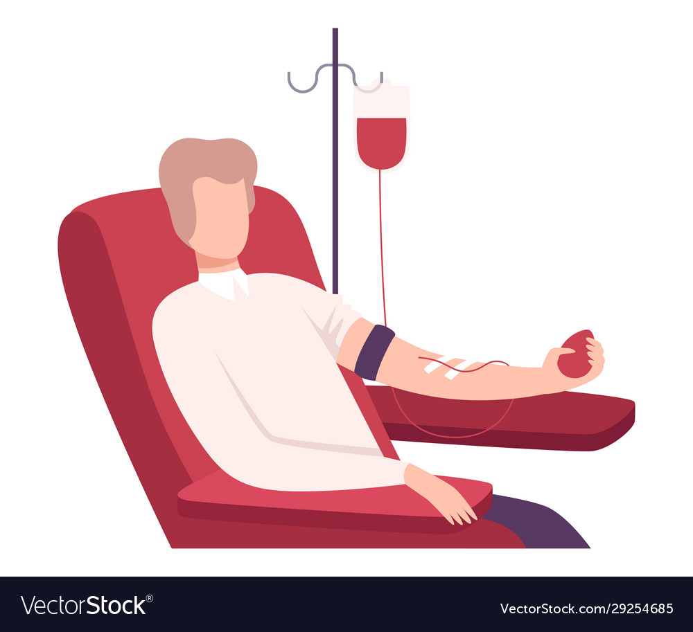 Male Donor Giving Blood In Medical Hospital Vector Image