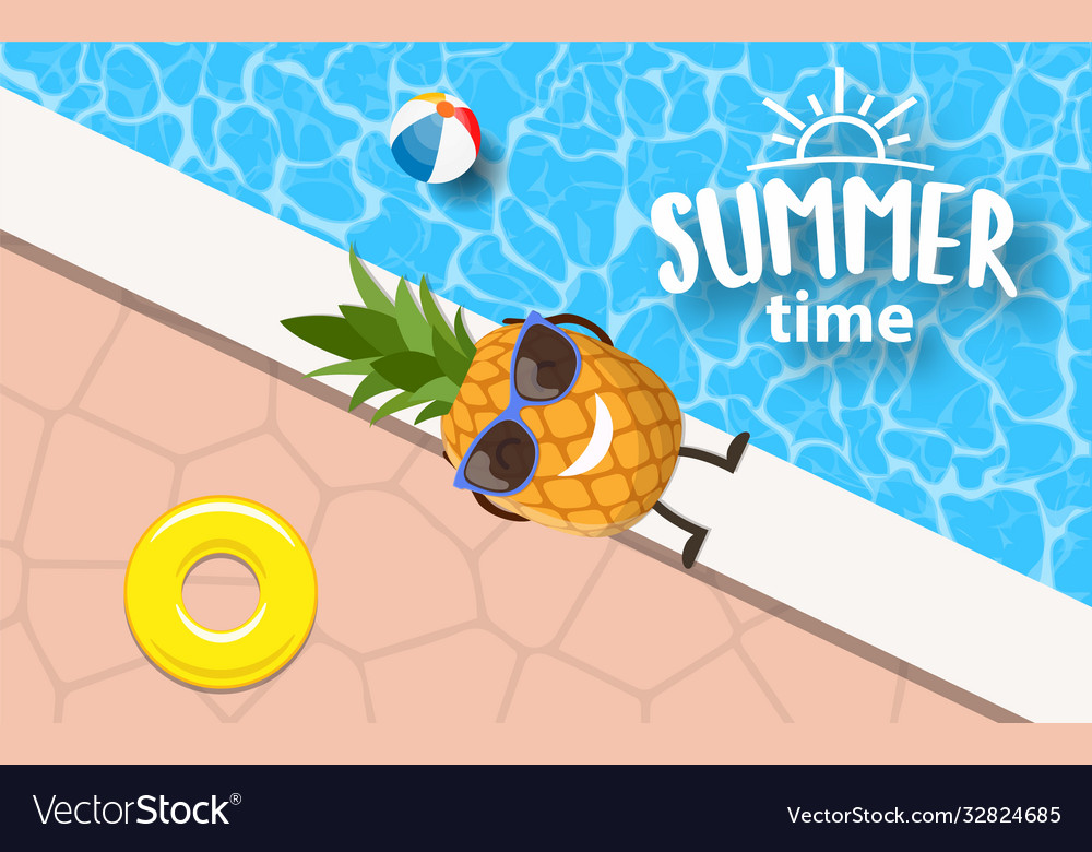 Pineapple character relaxing swimming pool