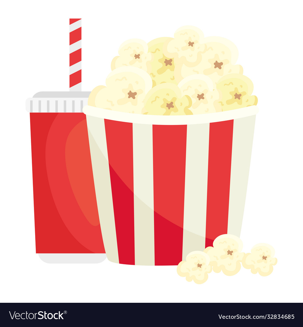 Popcorn with drink on white background