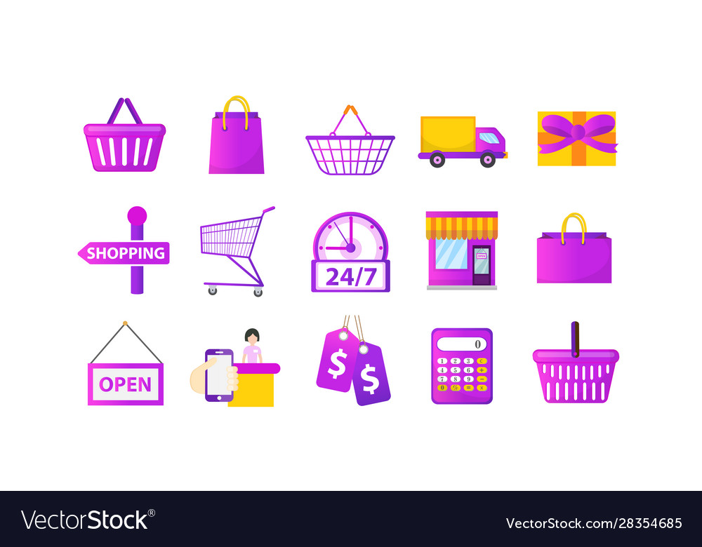 Shopping icon set flat style shop icons