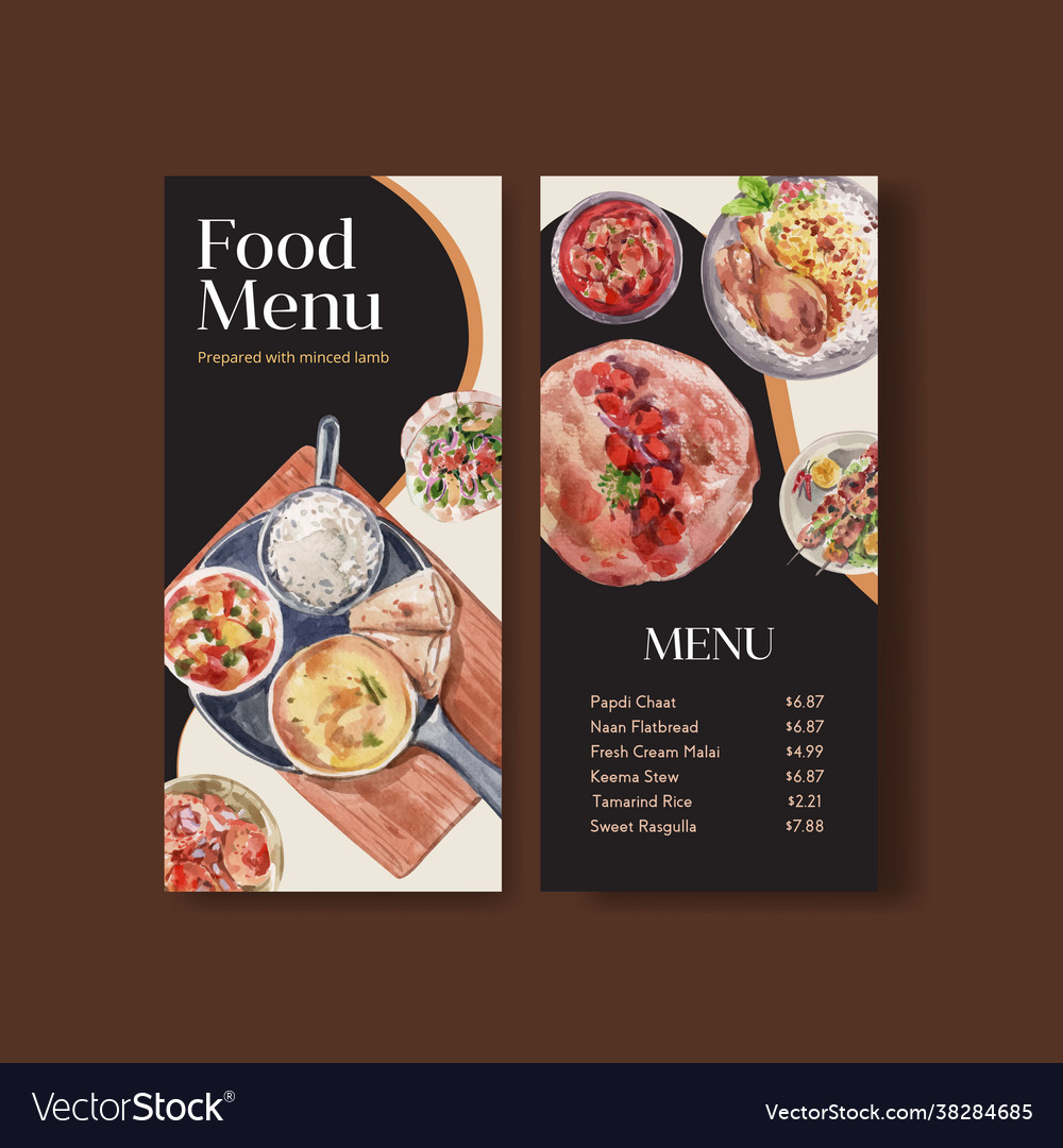 Small menu template with indian food concept Vector Image