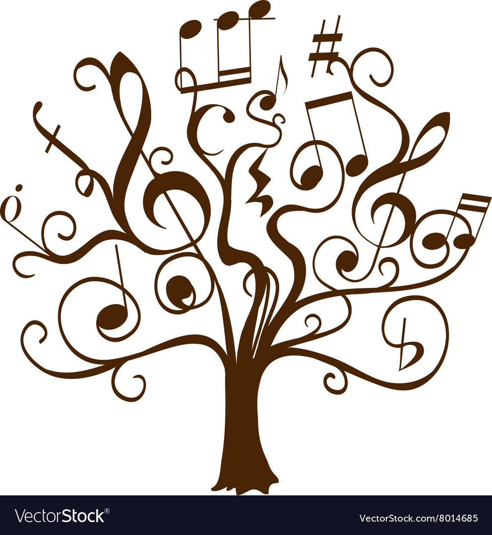 Tree with curly twigs with musical notes Vector Image