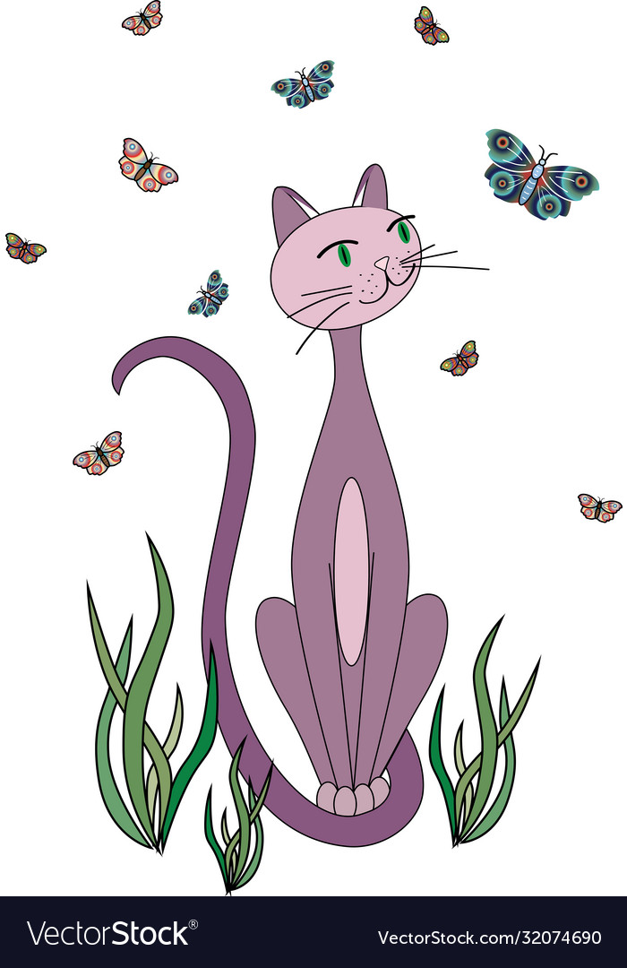 Cartoon cat with butterflies