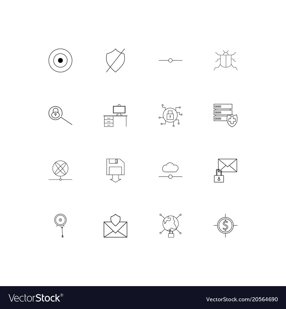 Internet security simple linear icons set