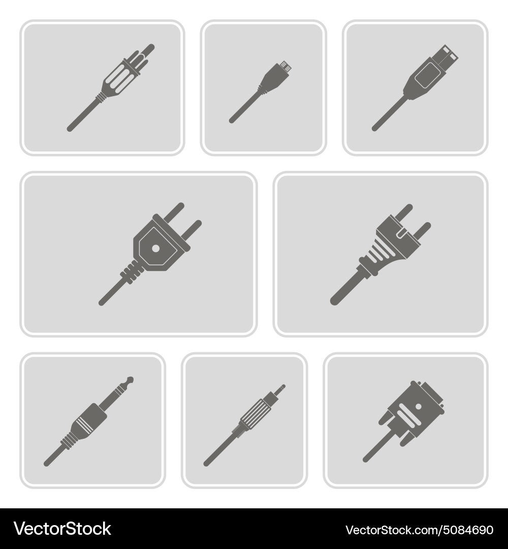 Monochrome icons with different power cord plug Vector Image