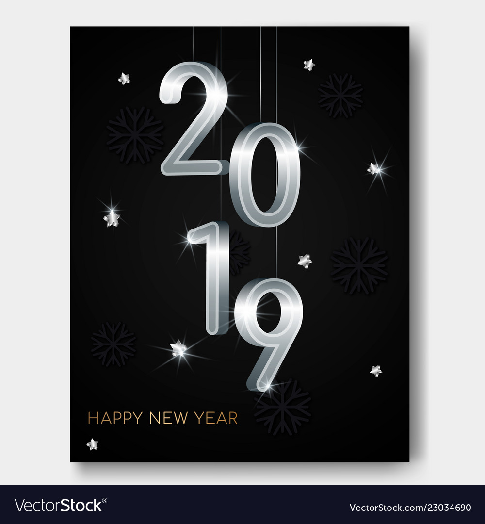 New Year Night Banner Flyer With Silver 3d Numbers