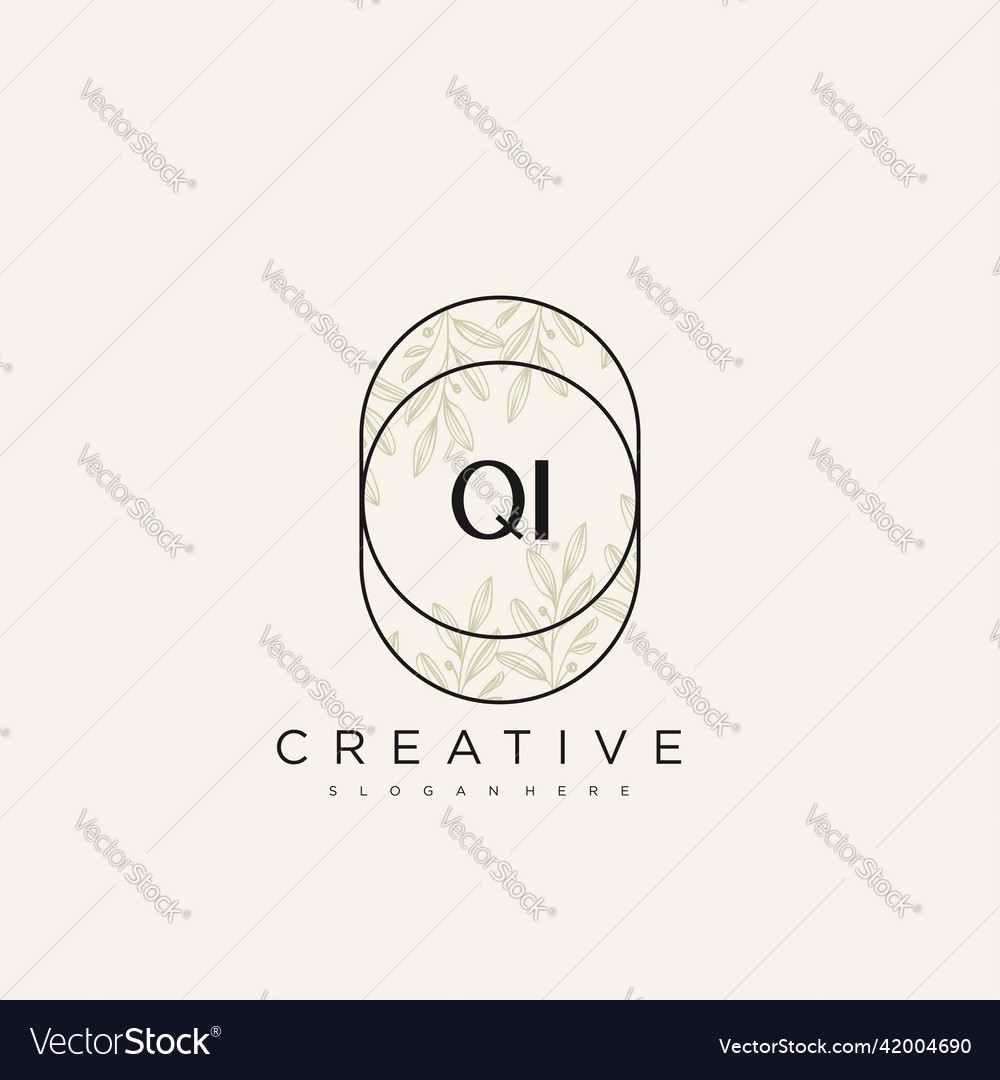 Qi initial letter flower logo template premium art