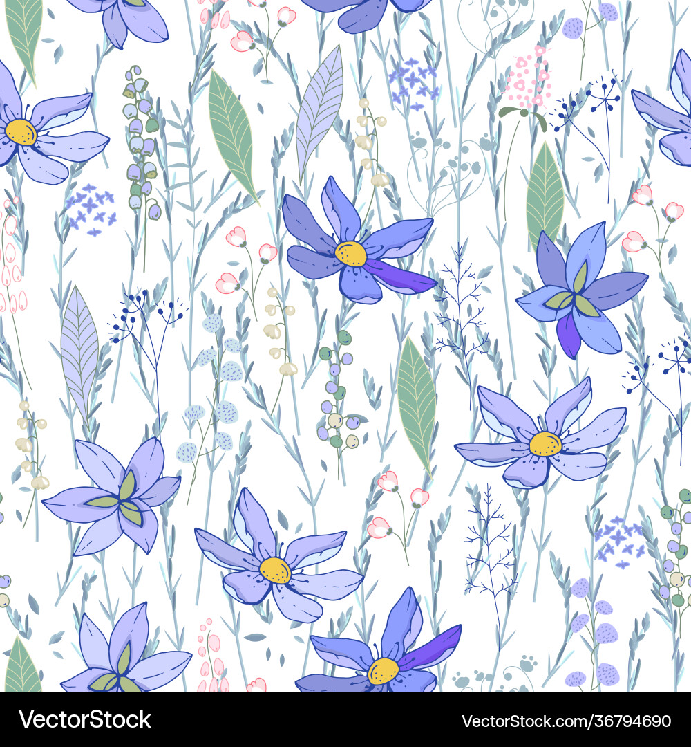 Seamless pattern with different cute flowers Vector Image