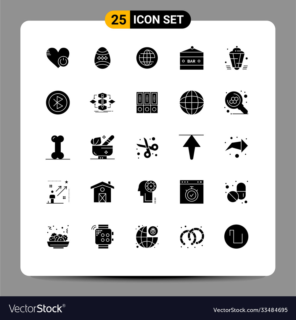 25 thematic solid glyphs and editable symbols