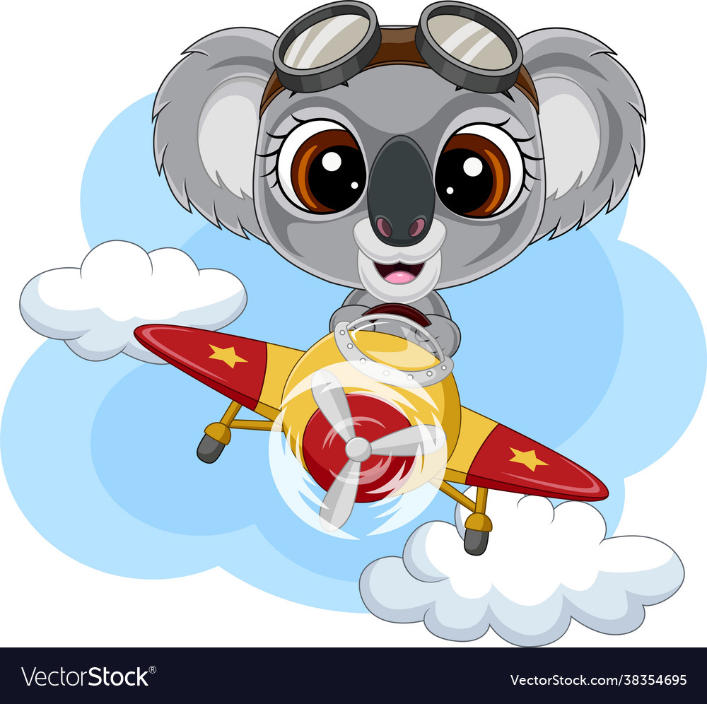 Cartoon baby koala operating a plane