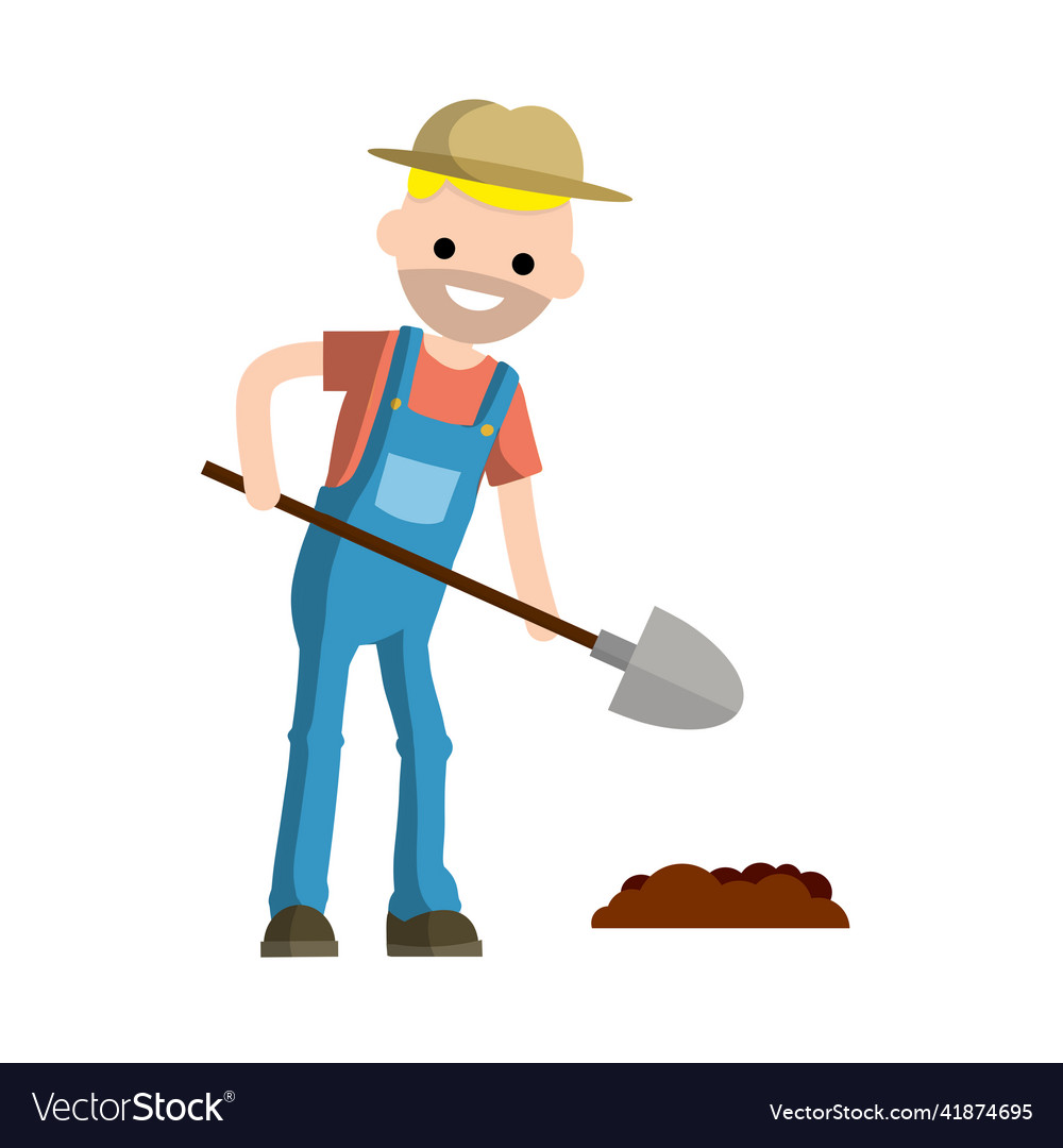 Man farmer with shovel dig ground bed Royalty Free Vector