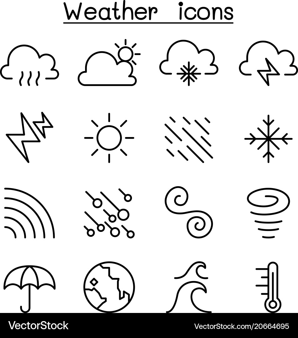Weather meteorology climate icon set in thin Vector Image