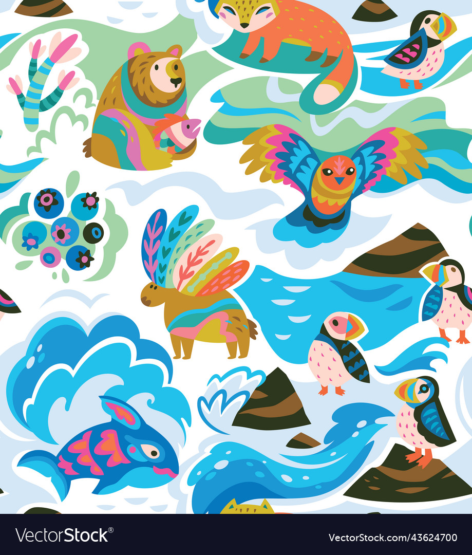 Alaskan animals seamless pattern vector image Alaskan animals seamless pattern