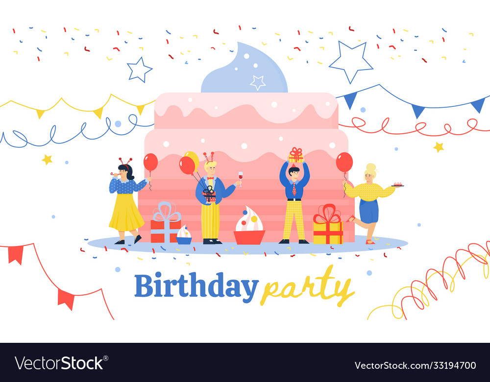 Banner with birthday party friends Royalty Free Vector Image