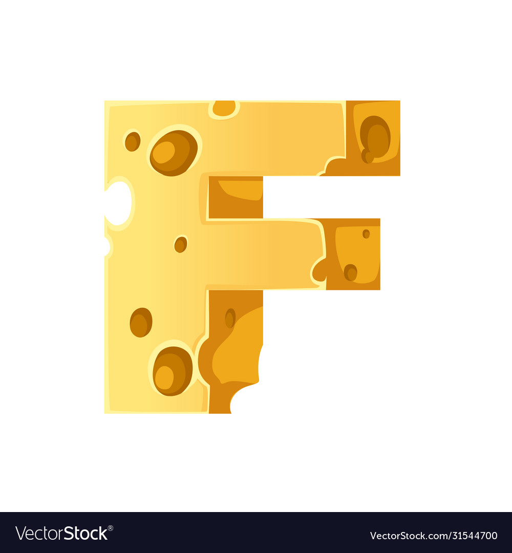 Cheese letter f style cartoon food design flat Vector Image