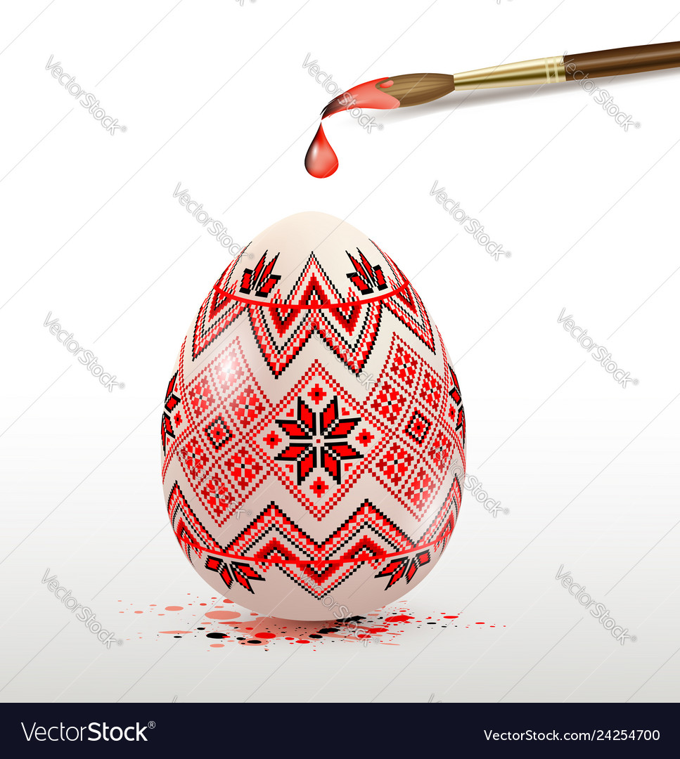 Decorative easter egg and paintbrush