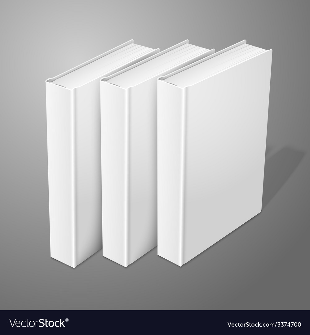 Realistic three standing white blank hardcover