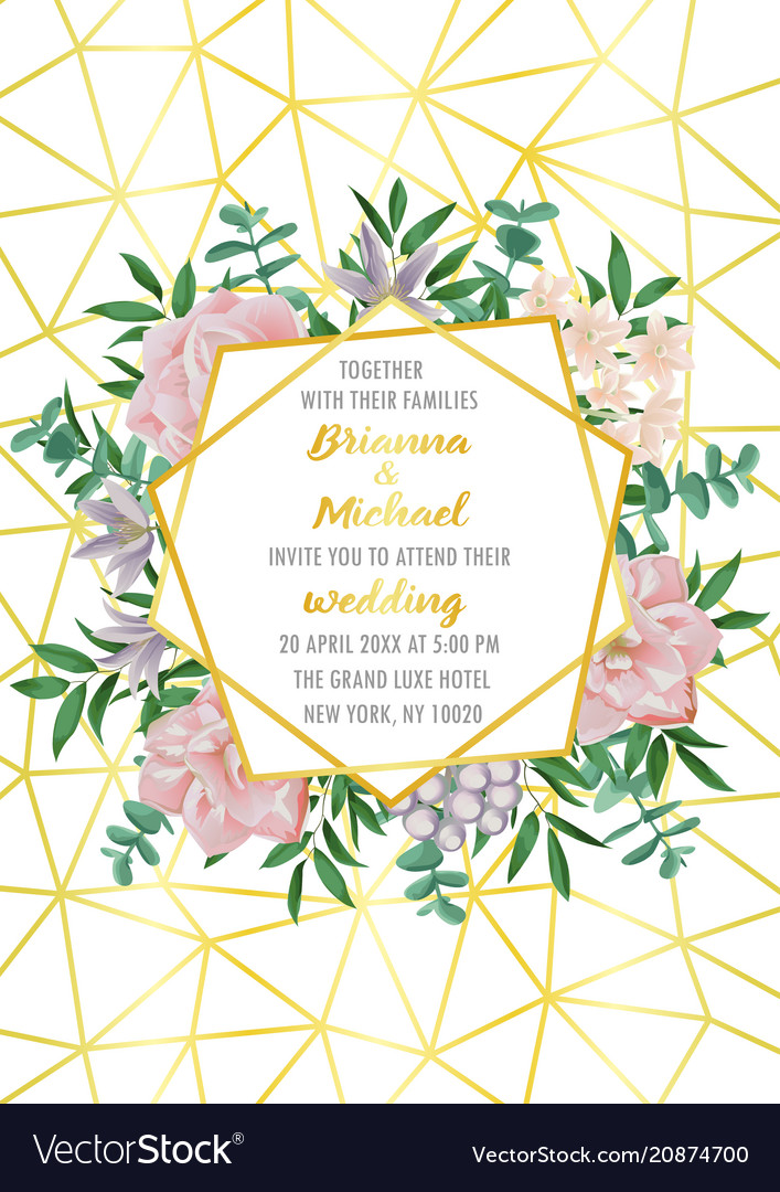 Wedding invitation with geometric frame flowers